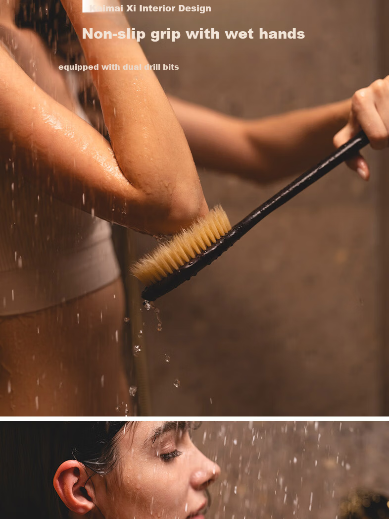 KRRAMEL Ebony Wood Long Handle Bath Brush with Boar Bristles Soft Body Scrub Brush 5