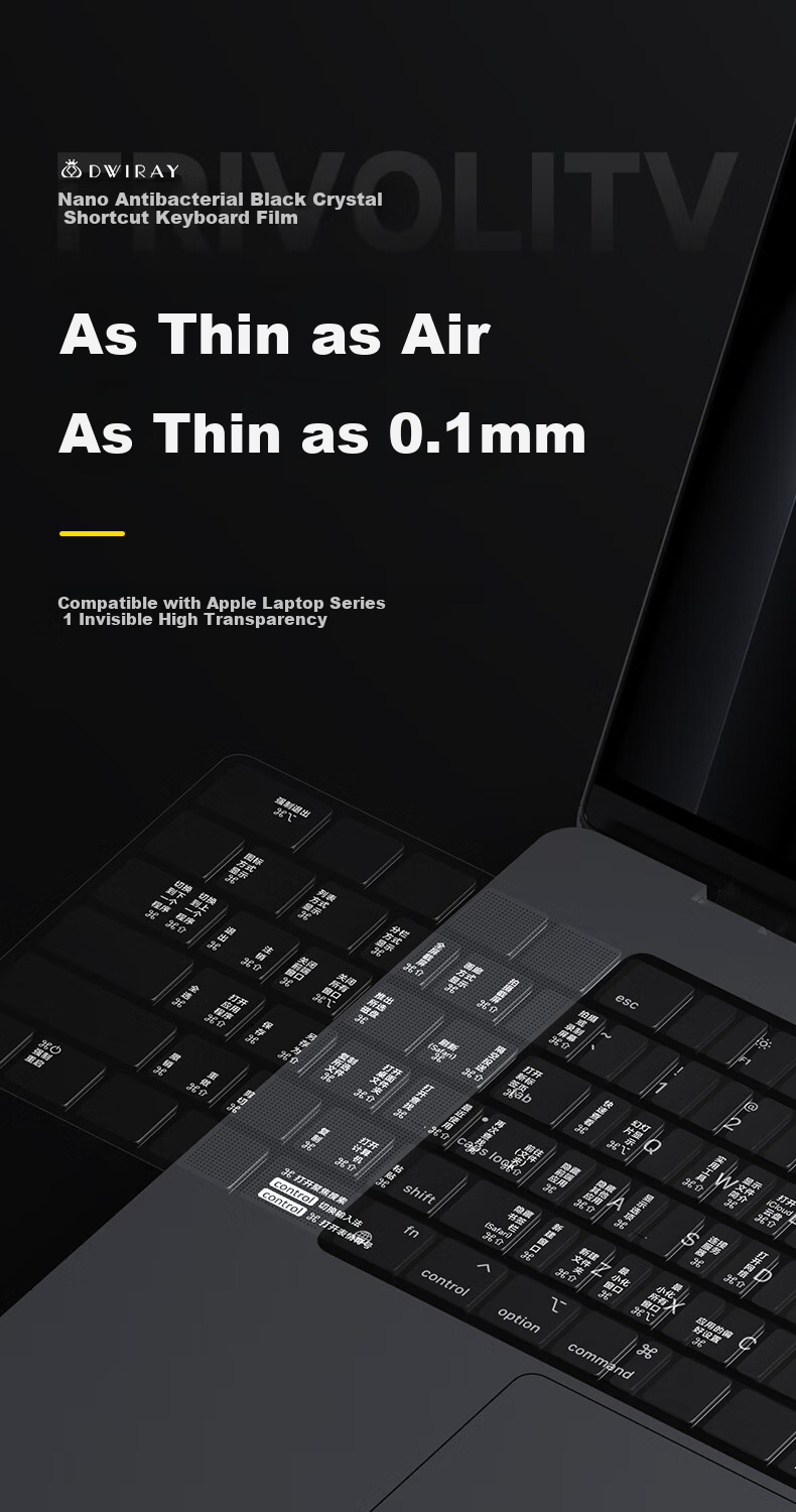 DiYi Workshop Keyboard Cover for Apple MacBook M1/M2 Dustproof Film New MacBook Pro 13 Ultra-Thin PRO16 Protective MacOS Shortcut Function Keyboard Film 1