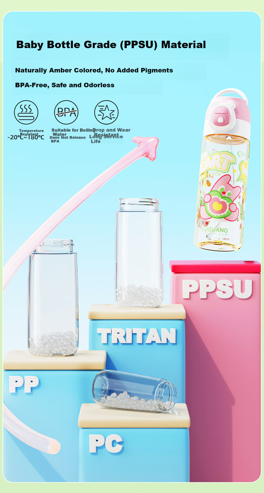 FGA Fugang Children's Plastic Cup Large Capacity Sports PPSU Straw Summer Unisex Student High-Value Water Bottle Cup 4