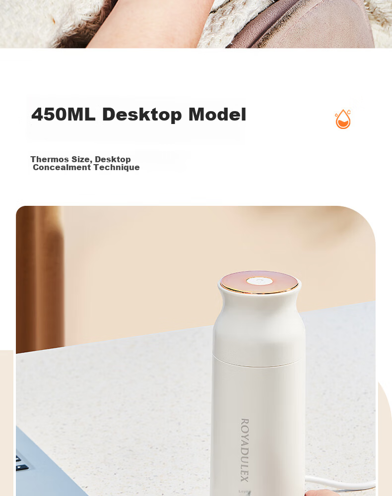 ROYALTY LINE Portable Electric Water Heater Cup Small Electric Kettle Travel Electric Cup Smart Thermostat 304 Stainless Steel Kettle 0.45L 8