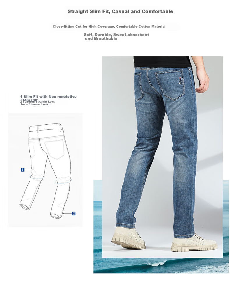 ZENGZHI Men's Business Casual Straight-Leg Youth Soft Comfortable Versatile Retro Pants Retro Blue Size 27 2