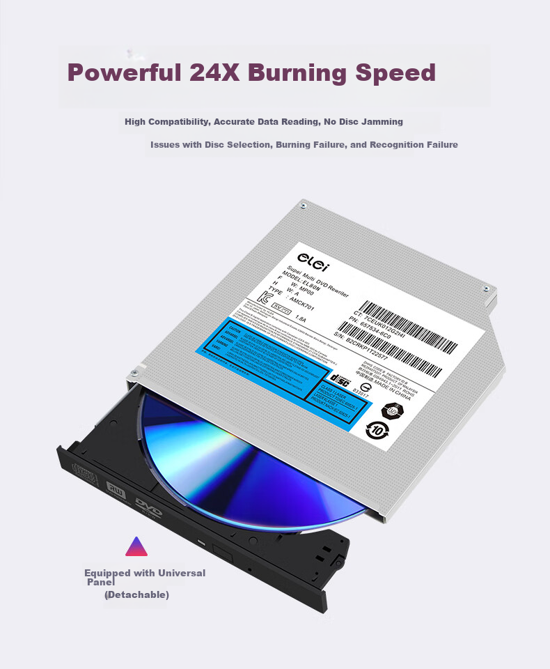 Elei Notebook Optical Drive Combo Burner Mechanism Internal Optical Drive 9.5mm Thickness SATA Interface EL80N23 Compatible with Lenovo HP Haier Hasee Dell 8