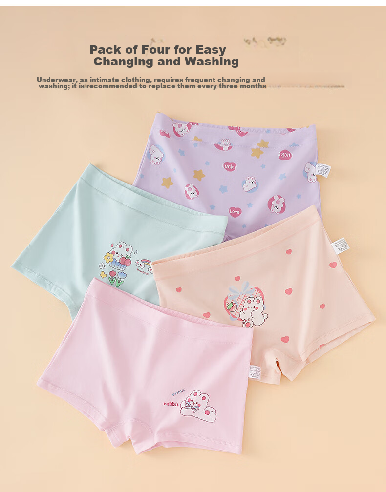 FENTENGCARE Children's Cotton Underwear Girls A-Class Antibacterial Cotton Panties 4-Pack Boxer Briefs for Ages 6-12 10