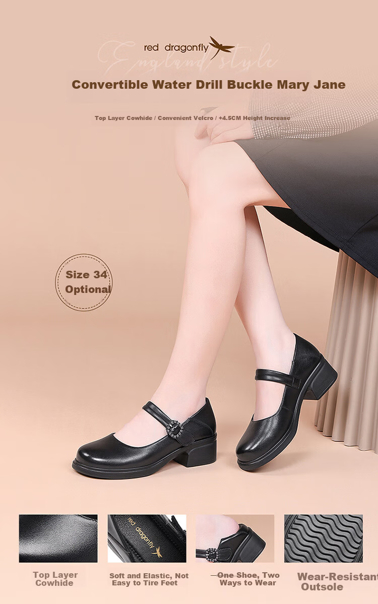 Red Dragonfly Casual Women's Leather Shoes Women's Single Shoes Versatile Lolita JK Loafers WTB352031 Black 36 1
