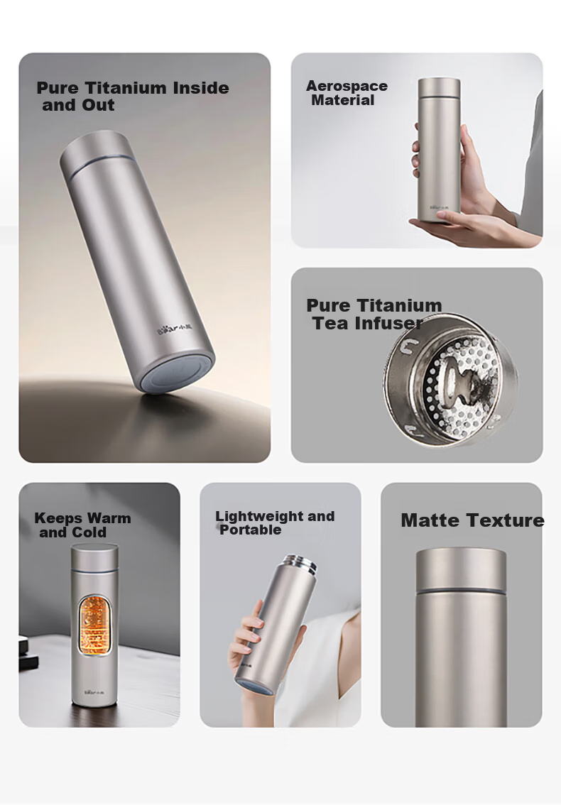Bear Titanium Insulated Cup Pure Titanium Inner and Outer Thermal Flask Portable Outdoor Water Bottle for Men and Women Gift 200ml 2