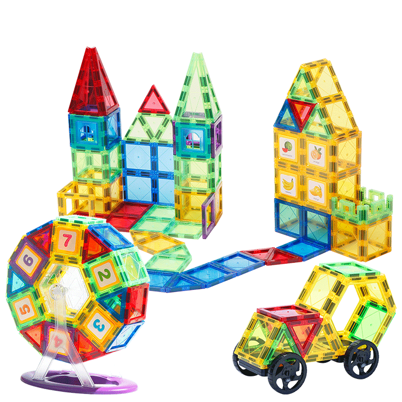 MAGPLAYER Children's Toy Colorful Window Magnetic Tiles Ferris Wheel Magnetic Building Blocks for Boys And Girls Aged 3-6, Educational Birthday Gift, 118 Pieces