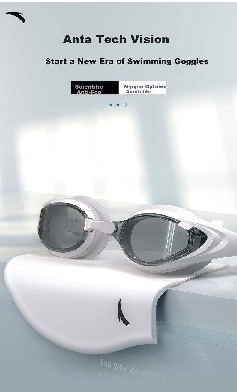 ANTA Swimming Goggles and Cap Set for Men and Women, High-Definition Prescription Swimming Glasses, Professional Plano Anti-Fog Swimming Gear, White 350 Degrees 1