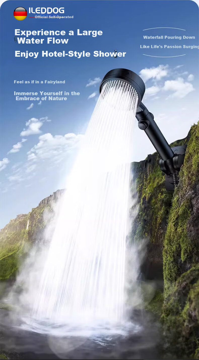 ILeddog [Germany] High-Pressure Shower Head Booster Powerful Water Flow Bathroom Shower Hose Set HL-001 9