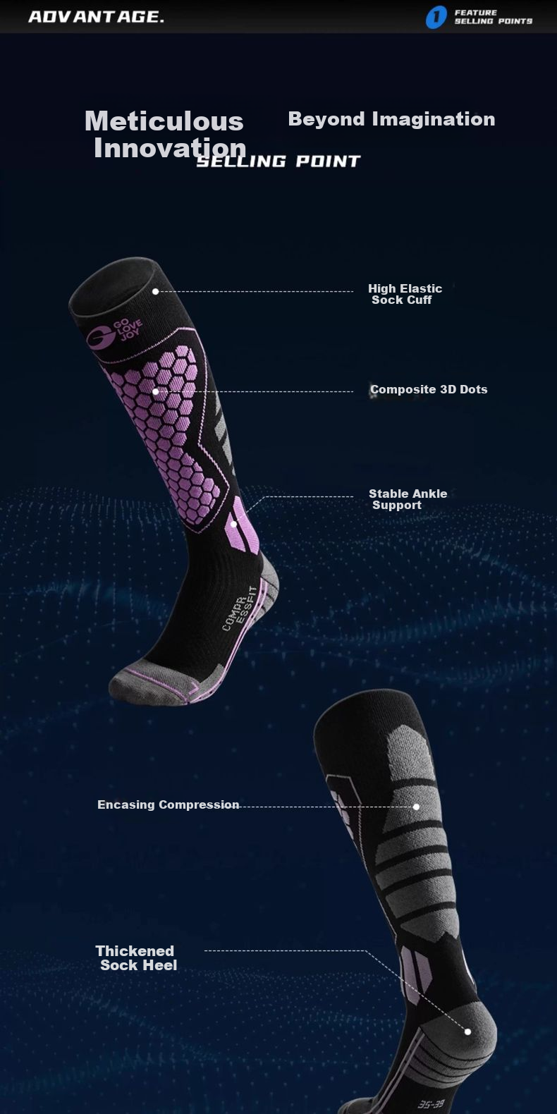 GOLOVEJOY Wool Socks Women Winter Warm Compression Yoga Socks Outdoor Sports Ski Socks Men 3