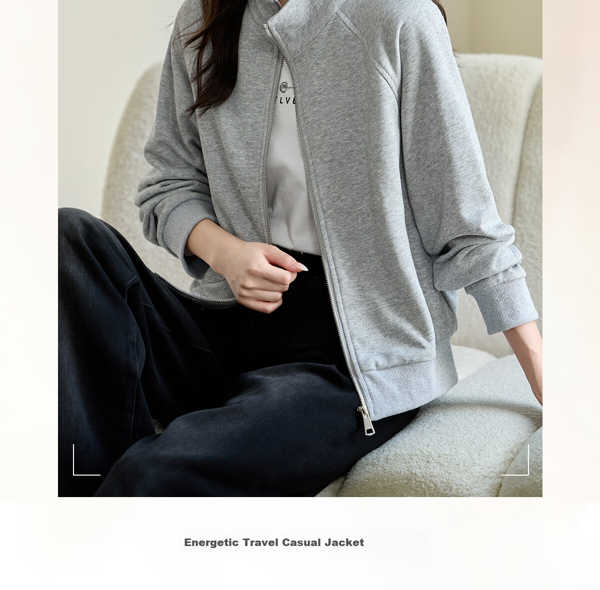 She Enjoy Casual Jacket Women Spring Autumn Versatile Raglan Sleeve Zip-up Stand Collar Sweatshirt T143U2004 1