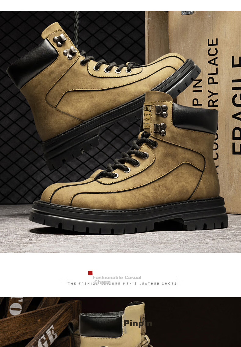 Bull Family Martin Boots Men Autumn Winter New British Style Men's Boots Thick Sole Genuine Leather Work Boots Men 12