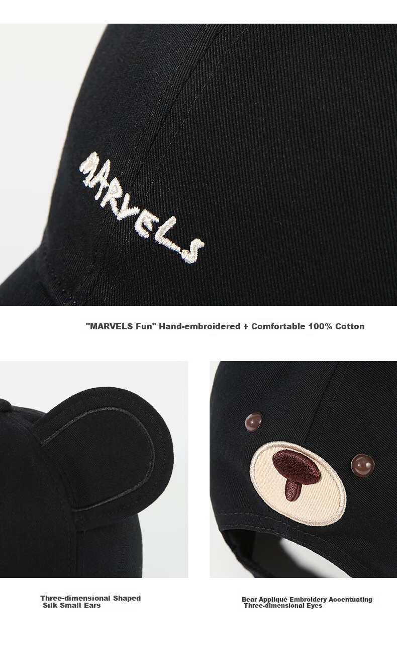 CACUSS Women's Duckbill Cap Spring Summer New Pure Cotton Soft Top Cartoon Age-Reducing Ear Baseball Cap Cute Bear Brown 12