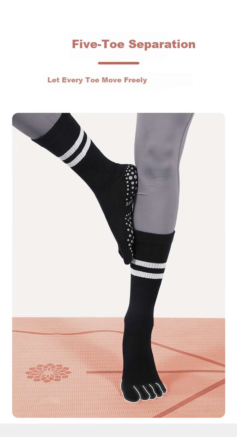 Duweike Professional Yoga Socks with Separate Toes for Women, Mid-Calf Length, Non-Slip, Pilates, Beginner-Friendly, Indoor Dance Socks, Gray, 2 Pairs 6