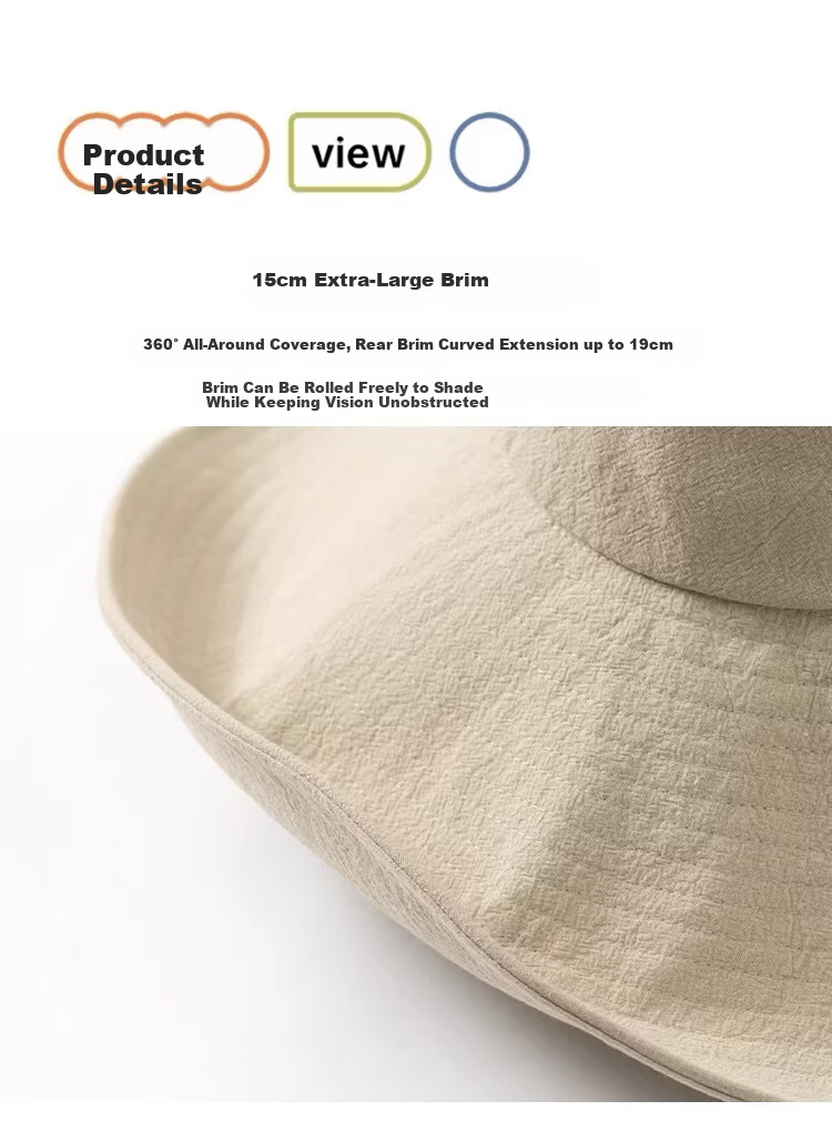 Lagur Black Warrior | 15cm Extra Large Brim Cotton Sun Hat for Women Summer Outdoor Fisherman Hat Men Off-White 8