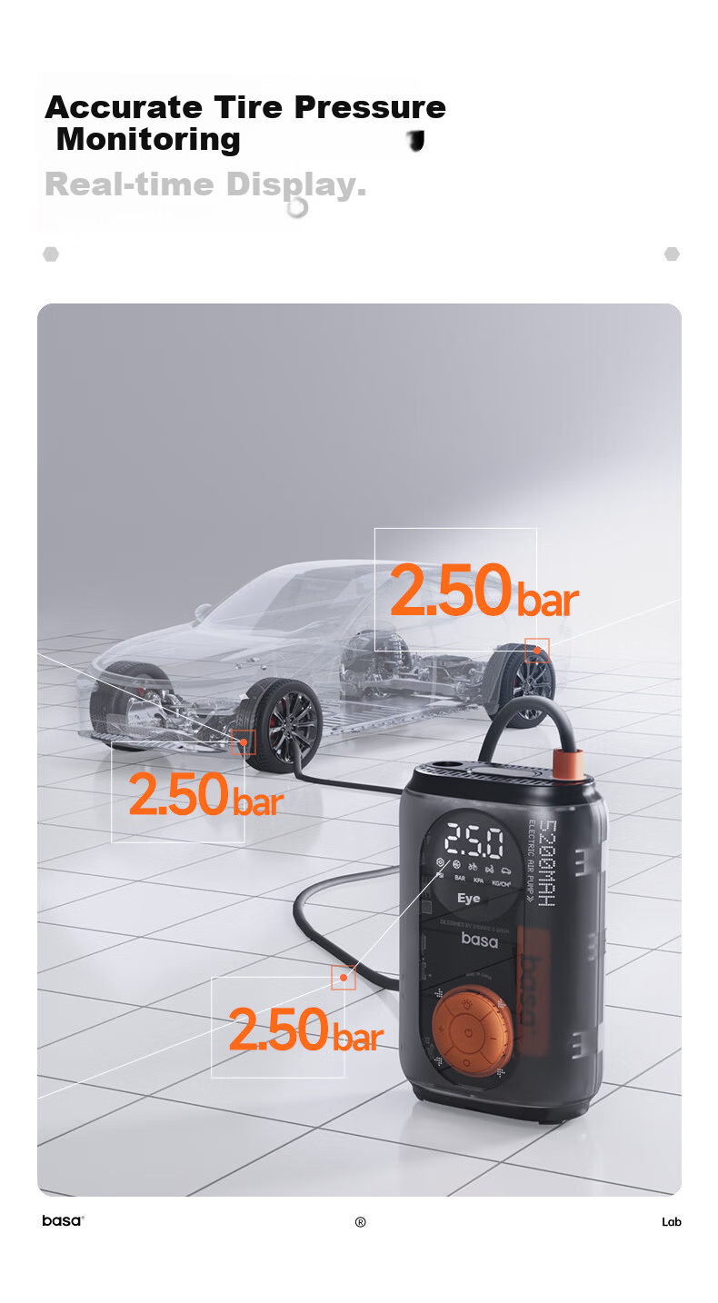 Basa Wireless Car Air Pump with Tire Pressure Gauge for Car, Mountain, and Road Bikes 7
