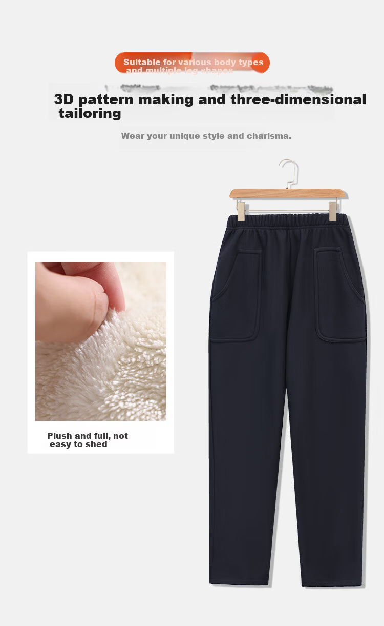 Pastel Windproof Thickened Fleece-Lined Winter Tapered Pants Elastic High Waist Middle-Aged and Elderly Mom Black L 25