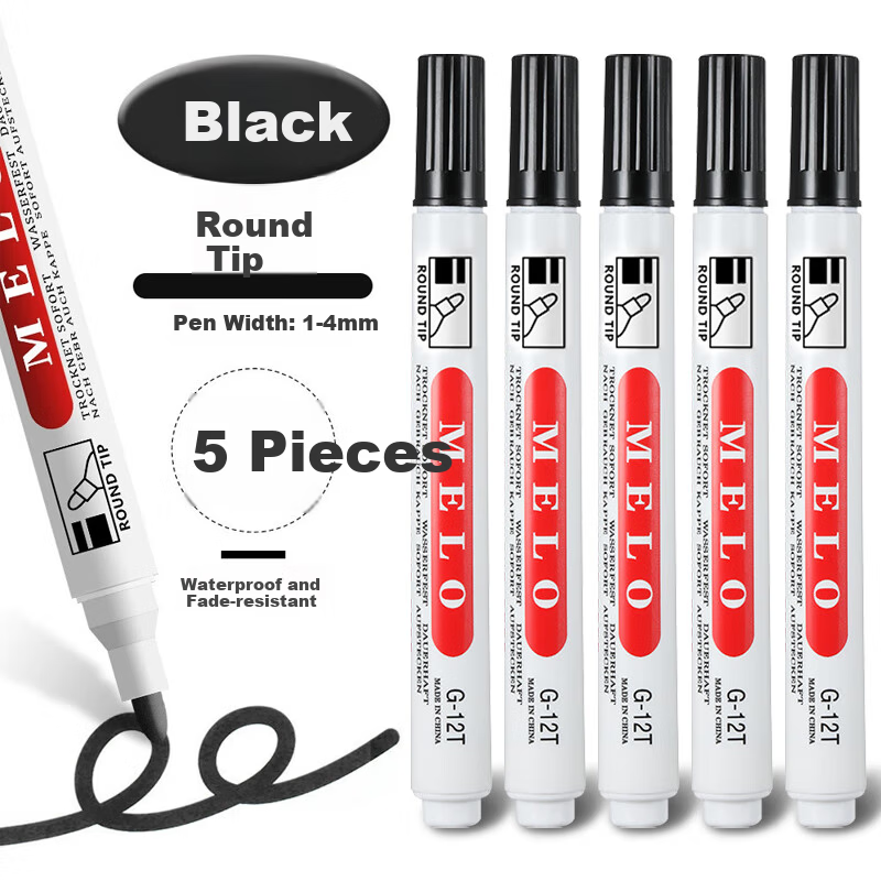 Jufu Black Thick Tip Oil-Based Logistics Pen 5-Pack Large Ink Capacity Courier Signature Office Stationery Marker Round Tip