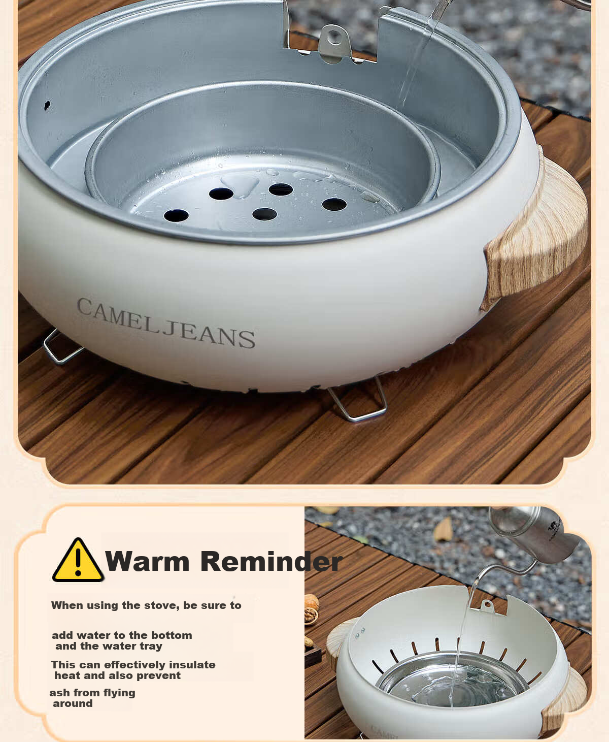 CAMELJEANS Dual-Use Electric and Charcoal Tea Boiling Set Complete Barbecue Stove Outdoor Indoor White New Model 12