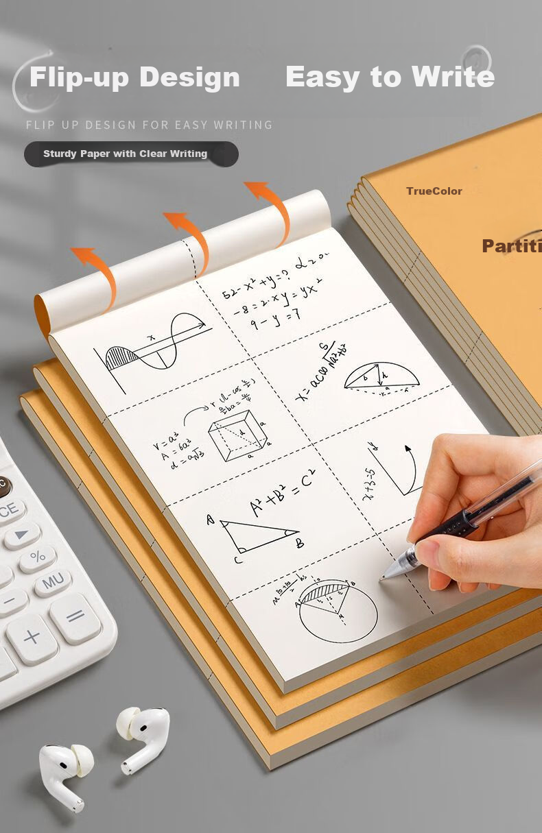 TRUECOLOR A5 Thick Tearable Draft Notebook Draft Paper for Postgraduate Exam University High School Math Scratch Paper White Paper Partitioned 5-Pack 6306 2