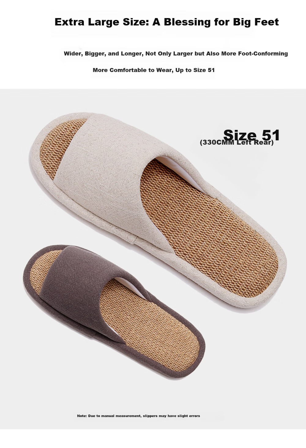 Big Size Linen Slippers for Men 4647 Indoor Home Breathable Cotton Linen Fabric Slippers All Seasons Beige 48-49 6