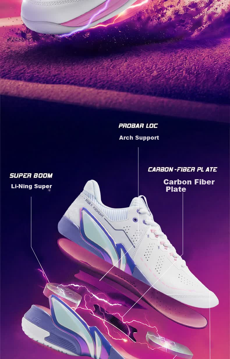 LI-NING Thunder 2 PRO Badminton Shoes with 䨻 Technology Shock Absorption and Rebound Professional Protective Sports Shoes Size 44 2