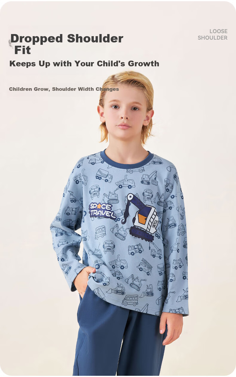 LangSha Kids Pajama Set Boys Girls Pure Cotton Crew Neck Spring Autumn Long Sleeve Homewear 170 10