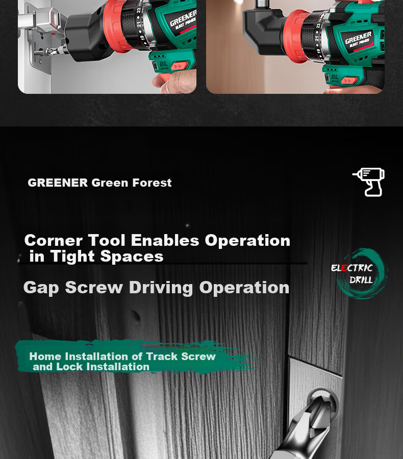 Greenlin 16.8V Brushless Cordless Drill 4-in-1 Multi-Function Lithium Battery Quick-Change Chuck Household Power Handheld Hammer Drill 3