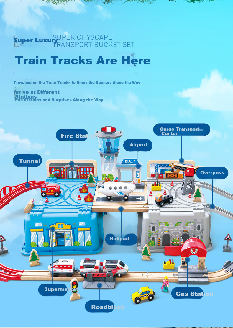 Hape (Germany) Children's Electric Train Track Wooden DIY Building Transportation Hub Storage Set Gift E3773 2