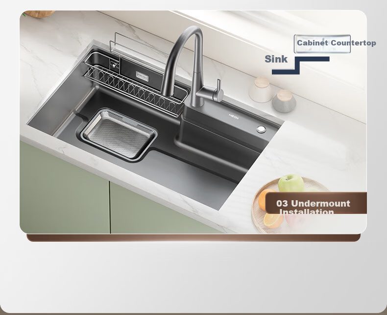 HEGII Single Large Sink Nano Air Cushion 3D Partition Stainless Steel Quick Drainage Kitchen Sink DMB192-078-SN 16