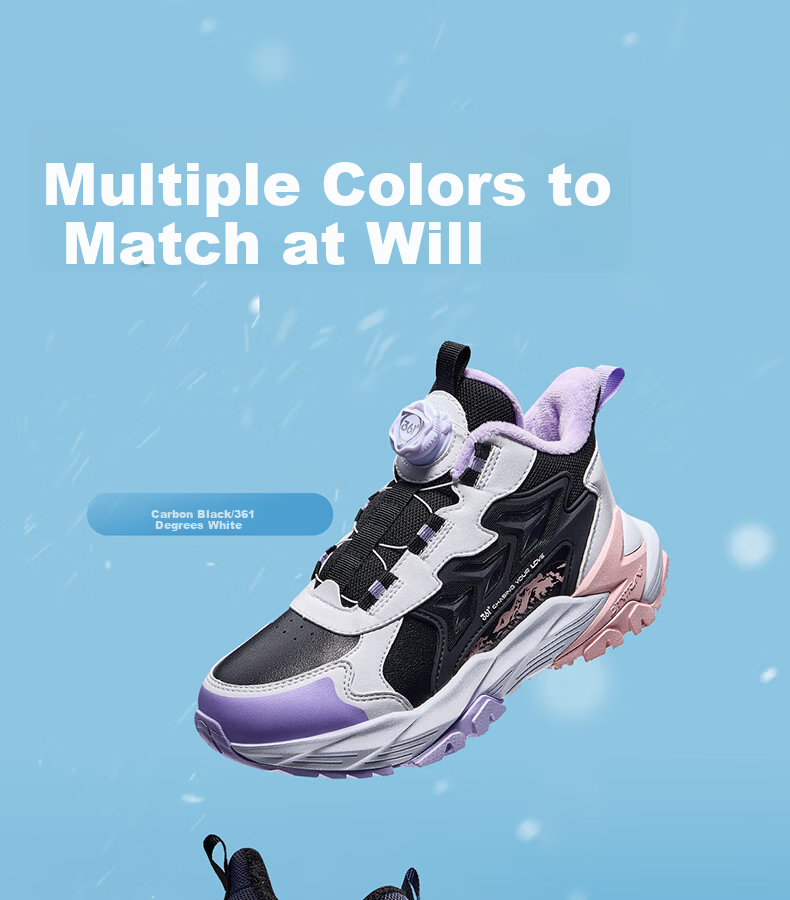 361° Kids Winter Cotton Shoes 25 2022 Boys Girls Fleece Warm Durable Non-slip Knob Sports Running Shoes Black Size 34 11