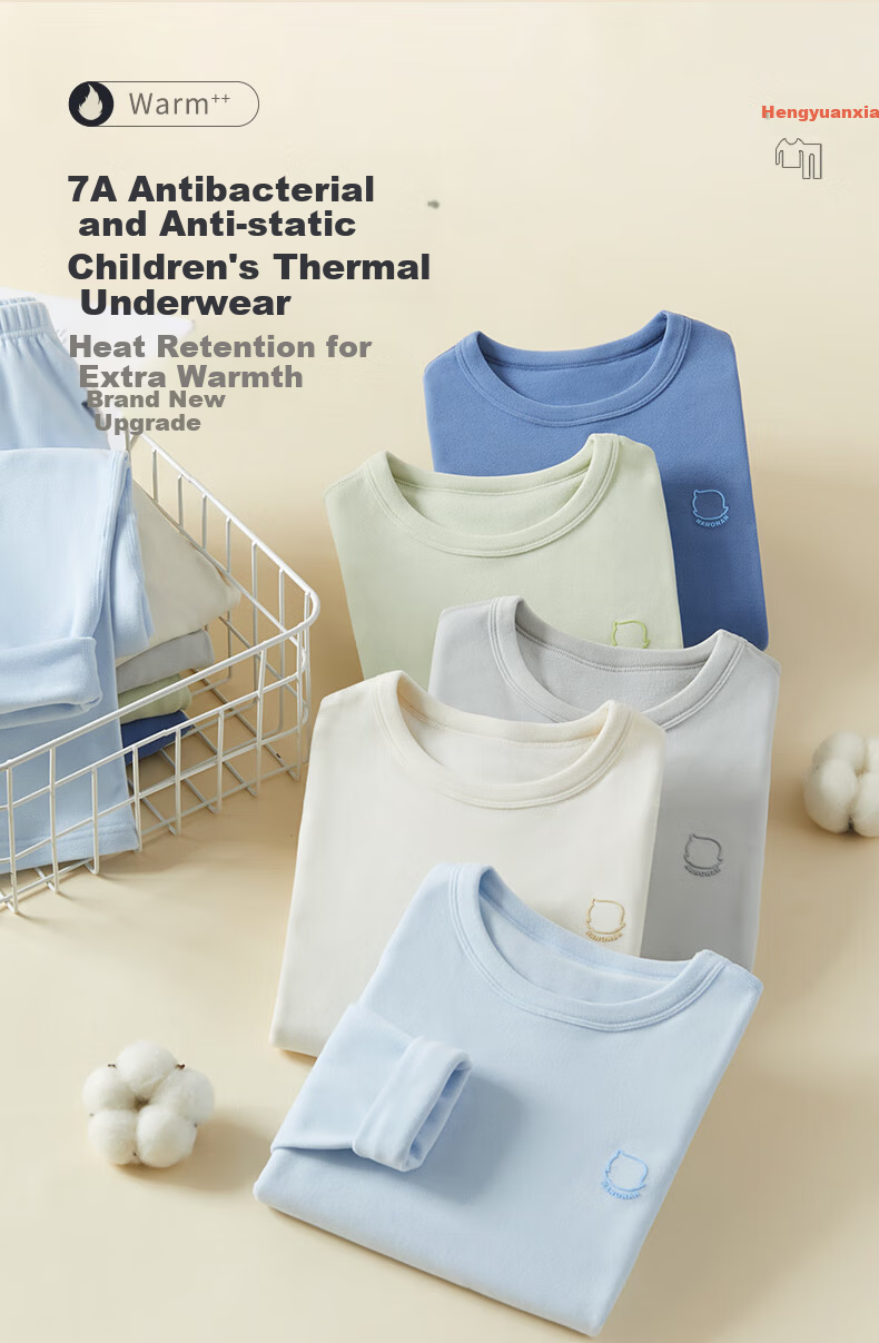 Hengyuanxiang Children's Thermal Underwear Set Boys Youth Thin Fleece Thick Winter Autumn Long Johns Antibacterial Base Layer Pajamas 1