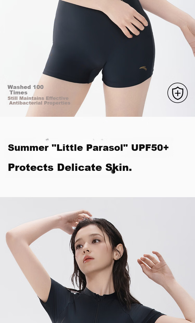 Anta Slim Waist Women's New Conservative Long Sleeve Plus Size Two-Piece Swimsuit Black M 11