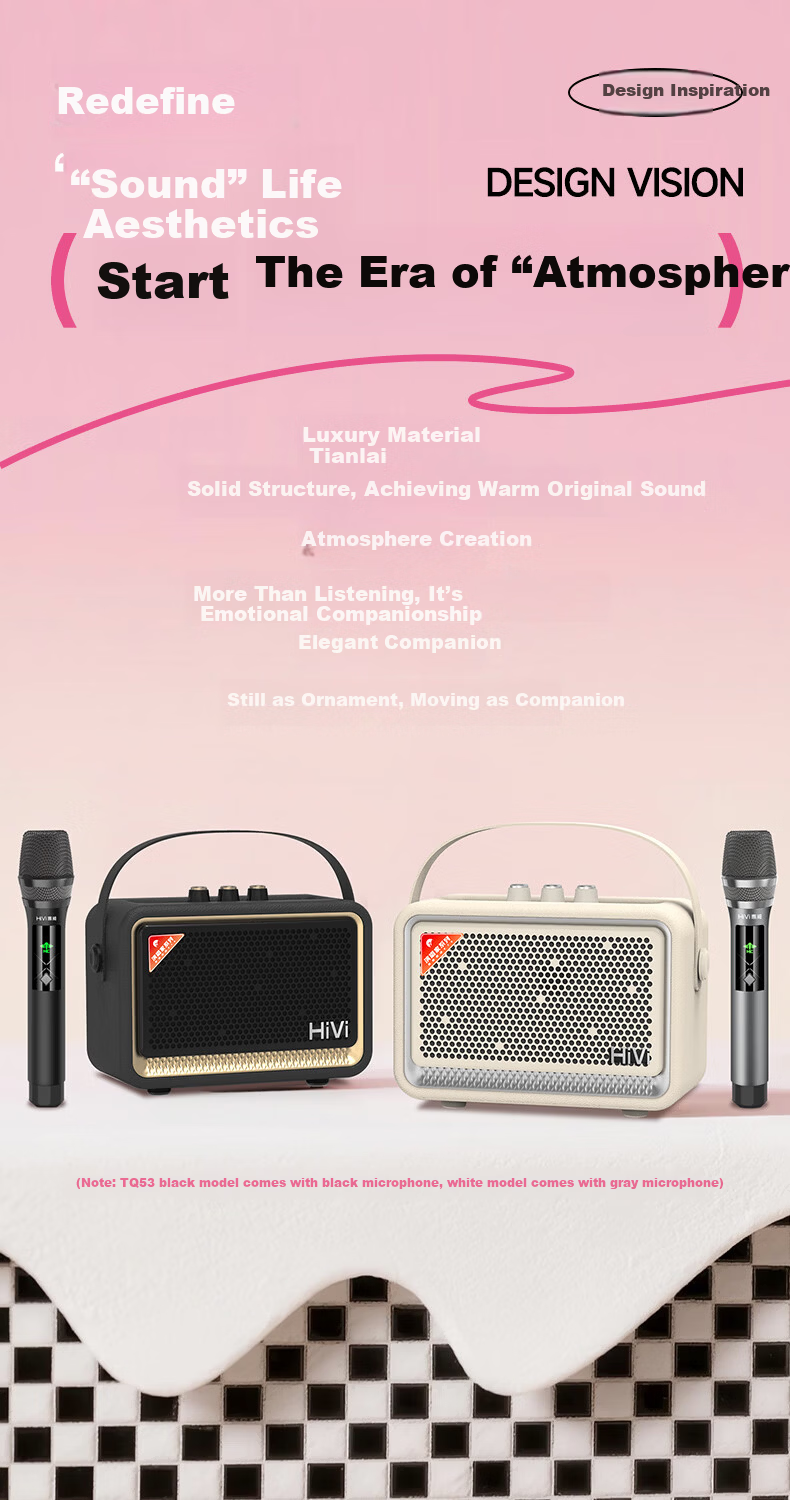 HiVi High-Quality Retro Bluetooth Portable Speaker Desktop Audio Outdoor Home Indoor Karaoke Microphone All-in-One TQ53 White Birthday Gift for Friends 2