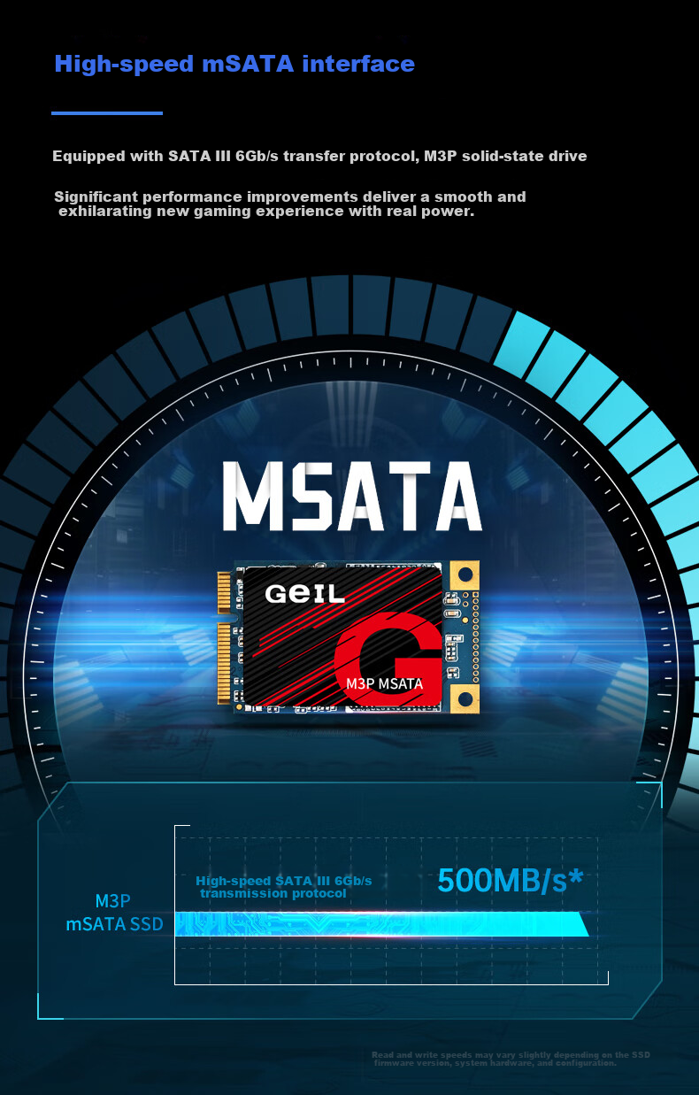 GEIL, Jinbang, 1TB SSD Solid State Drive, mSATA, for Desktop And Laptop, High-Speed 500MB/S, M3P Series 5