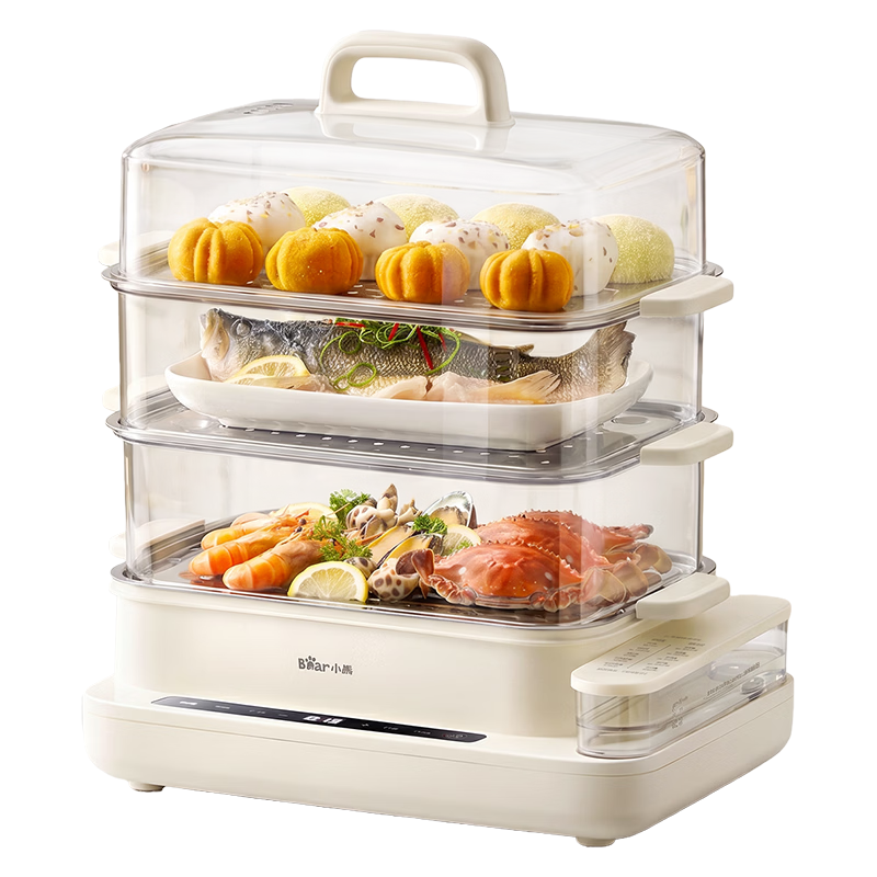 Bear Electric Steamer 24L Removable External Water Tank Three-Layer Household Large Capacity 3-4 People Stainless Steel Steaming Tray 0 Coating Multifunctional Steamer DZG-VB4S2