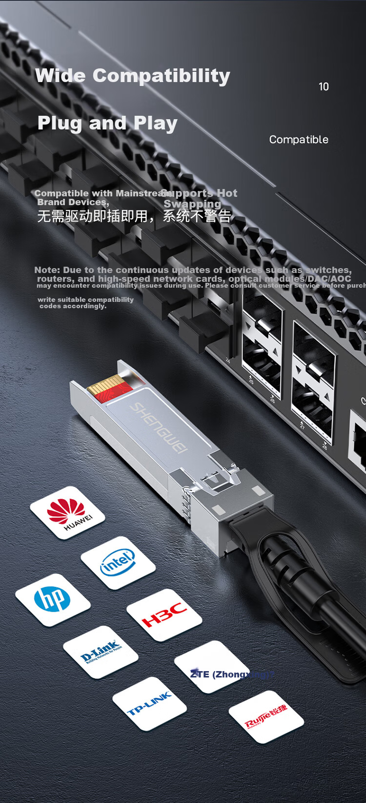 Shengwei XDAC0302 10G Optical Module High-Speed Cable QSFP+ DAC Stacking Cable 10G 40G Compatible with Huawei Cisco H3C Sugon Inspur ZTE 2m 14