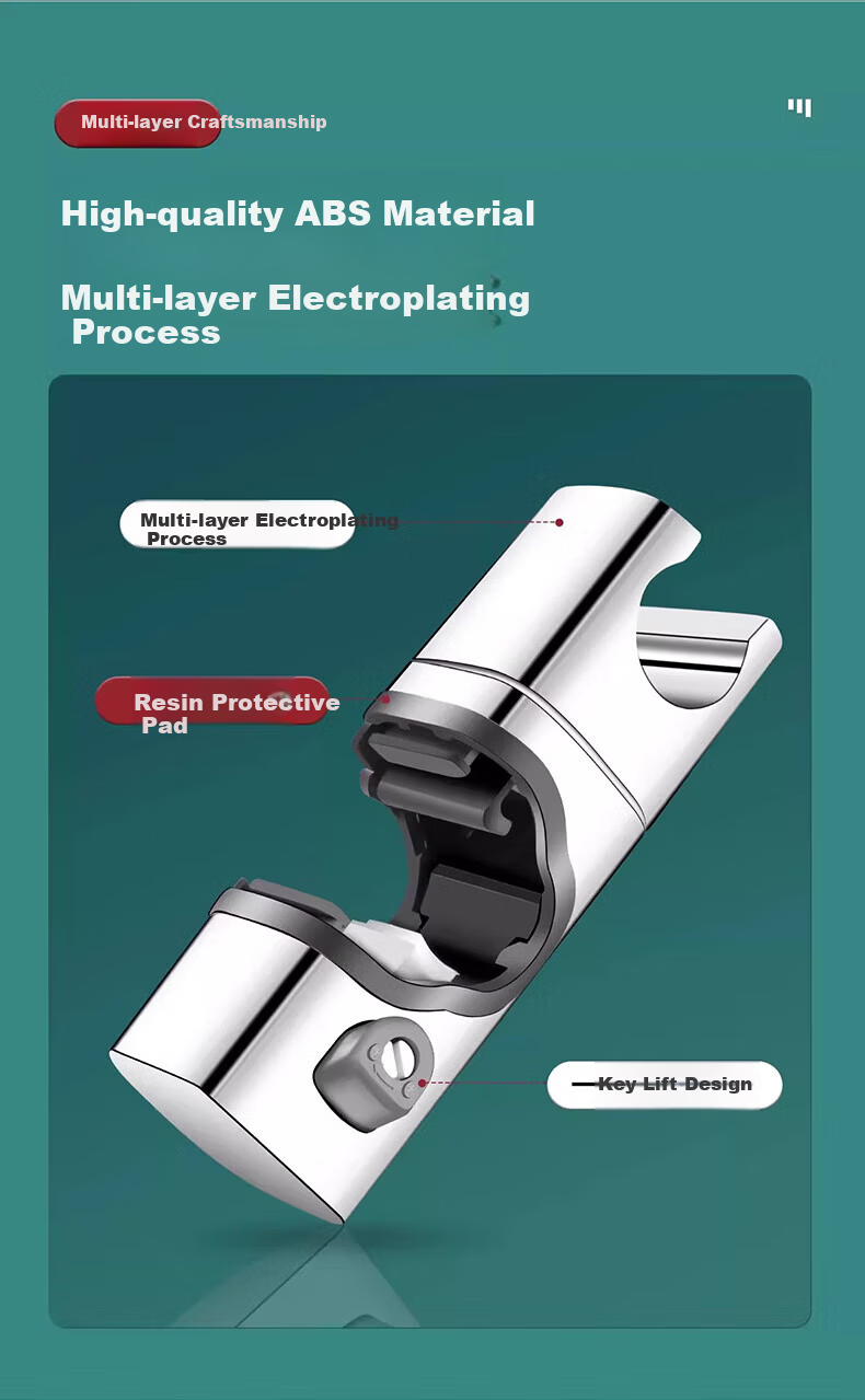 WUZORY [Germany] Pressurized Shower Head Holder, No-Drill Clip Fixed Sliding Bracket W121 18