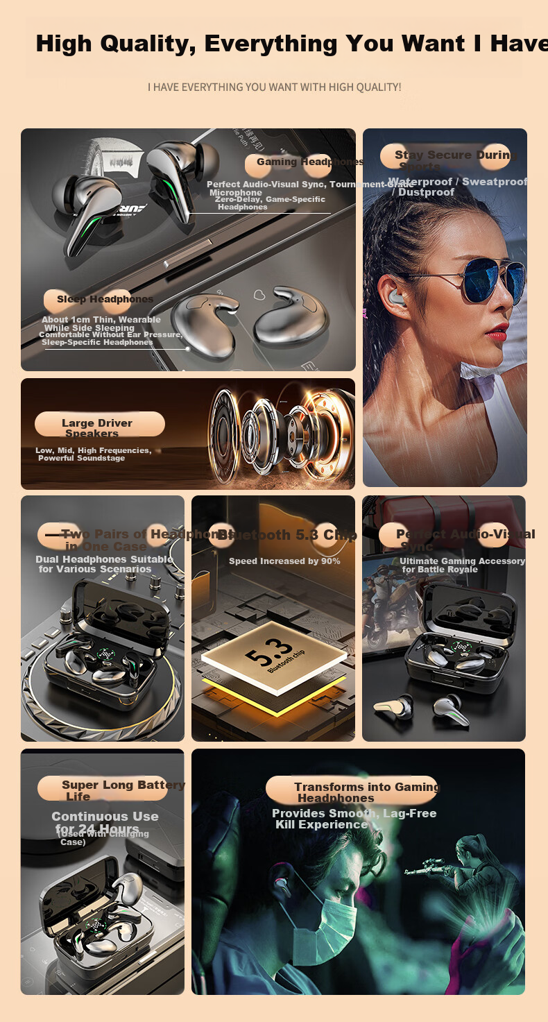 Taidu RD39 Wireless Bluetooth Earbuds 4-Pack In-Ear Ultra-Mini Invisible Sports Running Sleep Gaming Noise-Cancelling Low Latency Long Battery Life High-Quality Sound 2