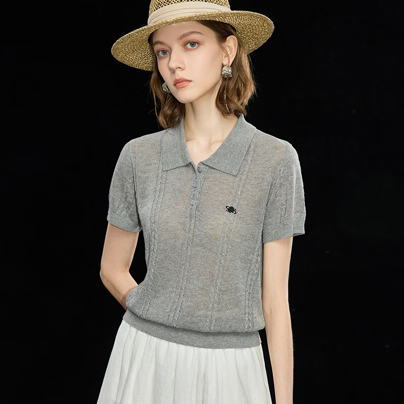 Wudao Summer Polo Collar Embroidered Pattern Short Sleeve Women's T-Shirt 2026 Latest Fashionable Top