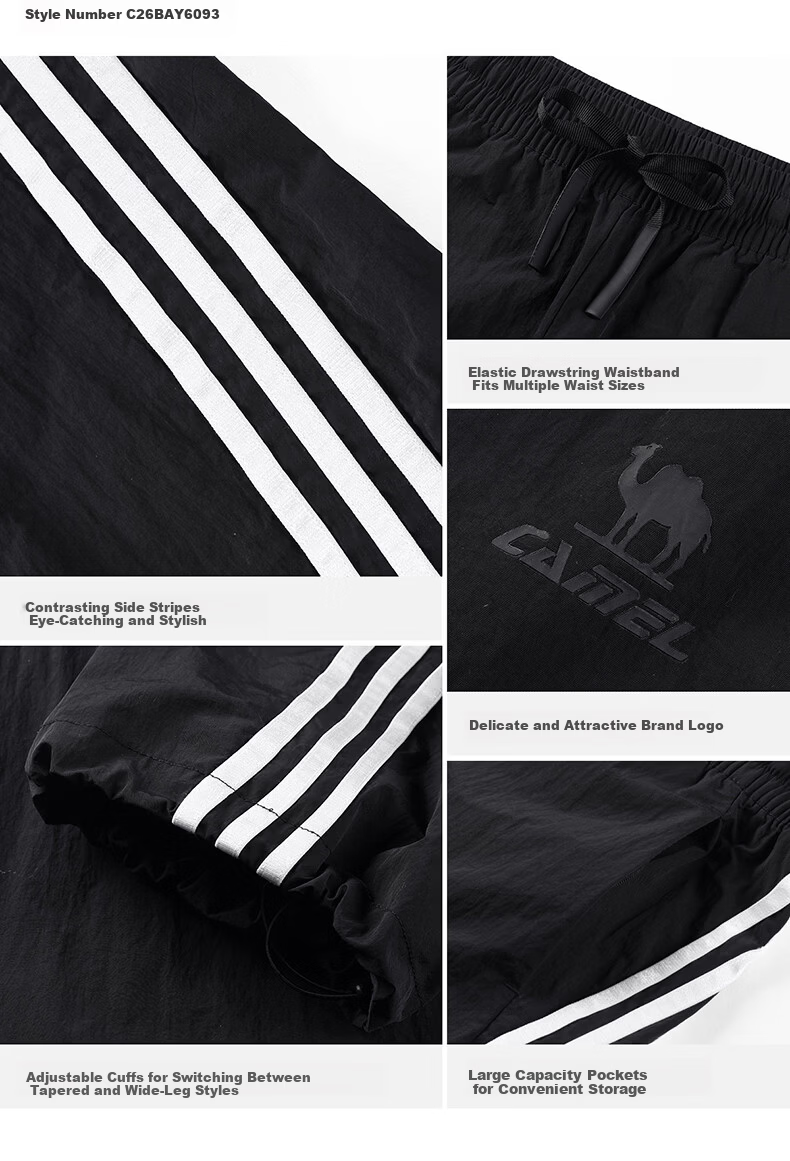 CAMEL Women's Sports Casual Pants American Retro Three-Stripe Straight-Leg C26BAYL6093 Phantom Black XL 5