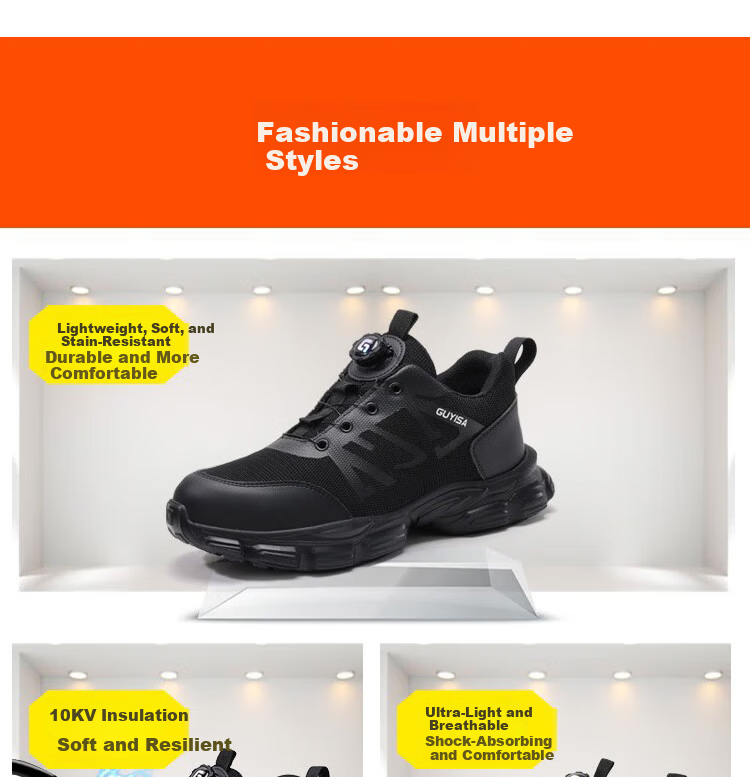 GUYISA Men's Summer Breathable Anti-Smash Steel Toe Anti-Puncture Ultra-Light Comfortable Safety Work Shoes 3117BKT Size 38 6