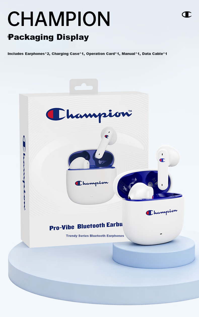 Champion True Wireless Bluetooth Earbuds Semi-In-Ear Music Sports Gaming Earphones Bluetooth 6.0 Compatible with Apple Xiaomi Phones Trendy Series CH30 Beige 12