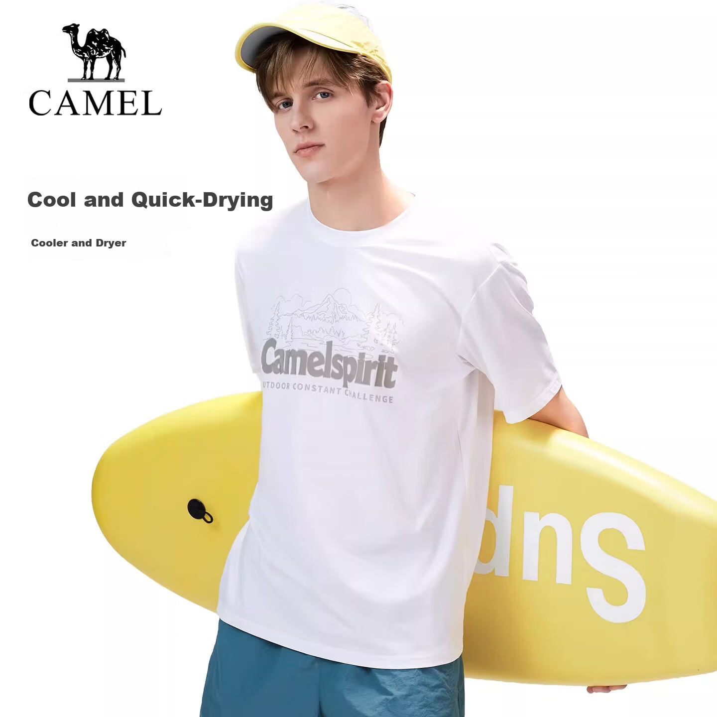 CAMEL Outdoor Quick-Dry Men's T-Shirt Spring Summer Short Sleeve Cooling Breathable Sweat-Absorbing Wrinkle-Resistant Stretch Printed Hiking Sun Protection K048