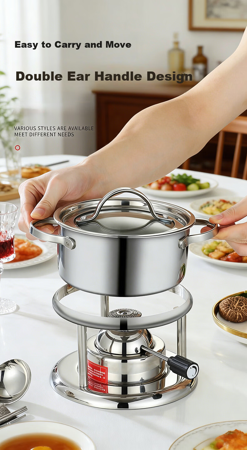 VNASH 304 Stainless Steel Single-Person Small Hot Pot Gas Stove Adjustable Moonlight Silver Glass Hot Pot Cooker 3