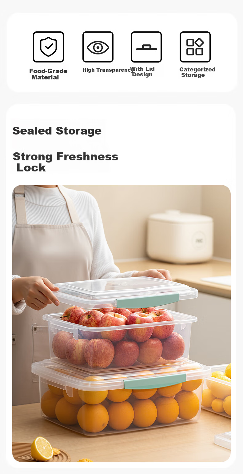 Citylong Refrigerator Storage Box Food Grade Fruit and Vegetable Fresh-Keeping Box Sealed Kimchi Pickle Snack Storage Box 12L 3-Pack 2