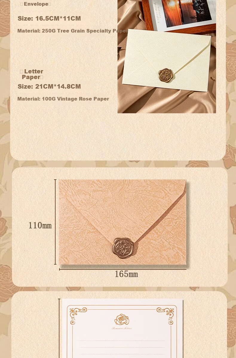 Shuxing Tree Pattern Envelope Letter Paper Set Greeting Cards Romantic Love Letters Creative Birthday Gift Exquisite Qixi Valentine's Day Gift for Girlfriend Teacher's Day Women's Day Greeting Cards 10