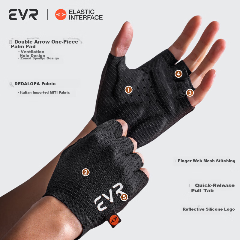 EVR Double Arrow Cycling Gloves Summer Mesh Half Finger Shock Absorption Short Finger Mountain Road Bike Black S