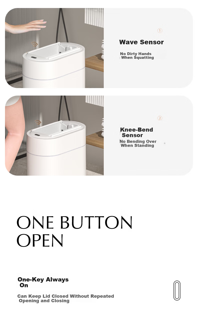 JAH 9L Smart Sensor Trash Can Dual Door Large Oval Induction Garbage Bin Battery Powered for Home Bathroom Toilet 6