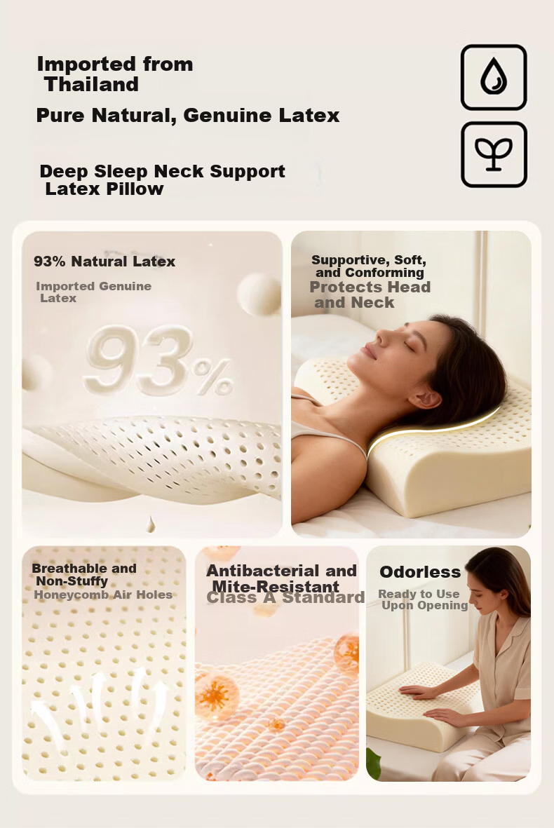 La Torretta Pure Latex Pillow, 93% Natural Latex, Imported from Thailand, Adult Cervical Spine Support Pillow Core, Wave Pillow, Medium Pillow 3