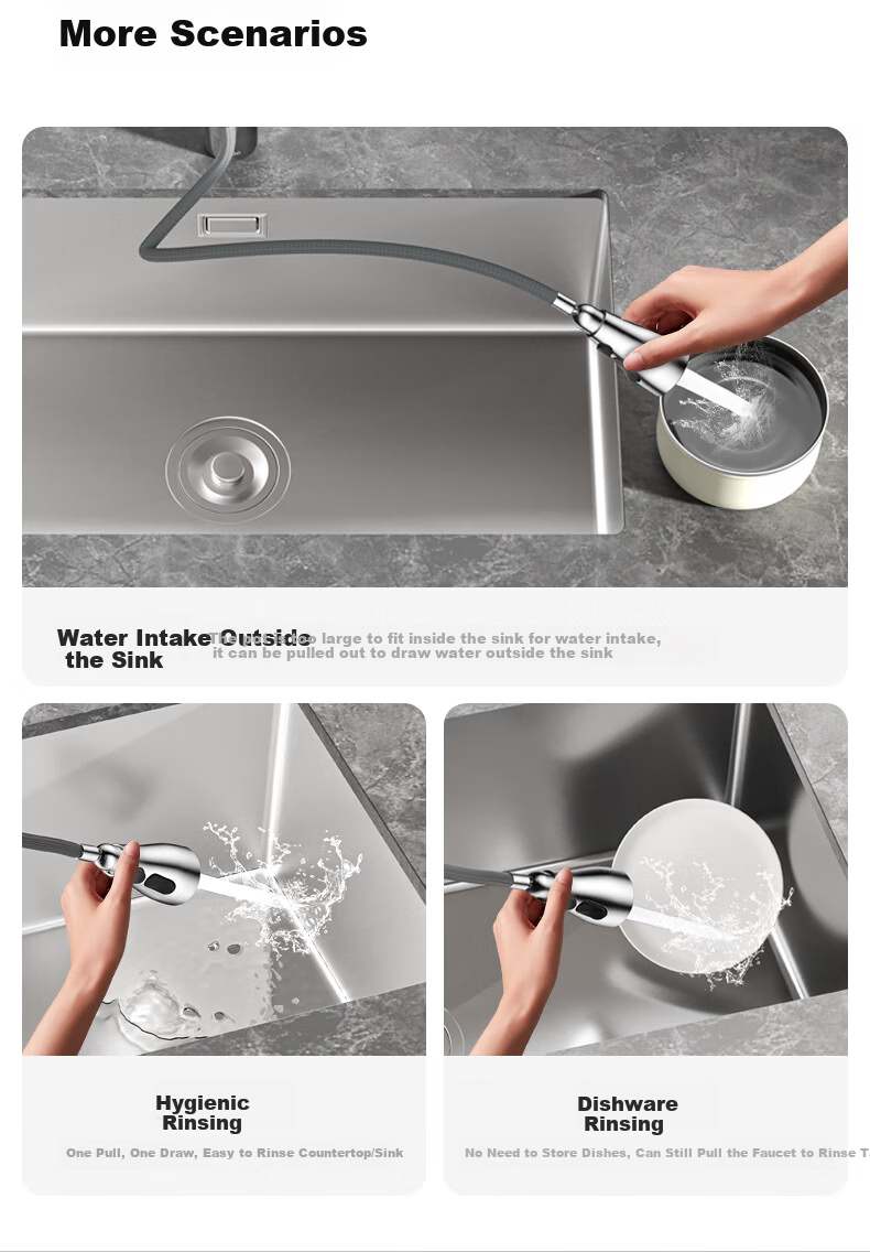 JOMOO Kitchen Faucet Three-Way Water Outlet Hot and Cold Dual Control Pull-Out Brass Alloy Sink Faucet 33255 14